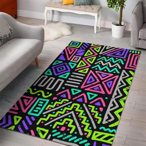 black and neon chevron rug